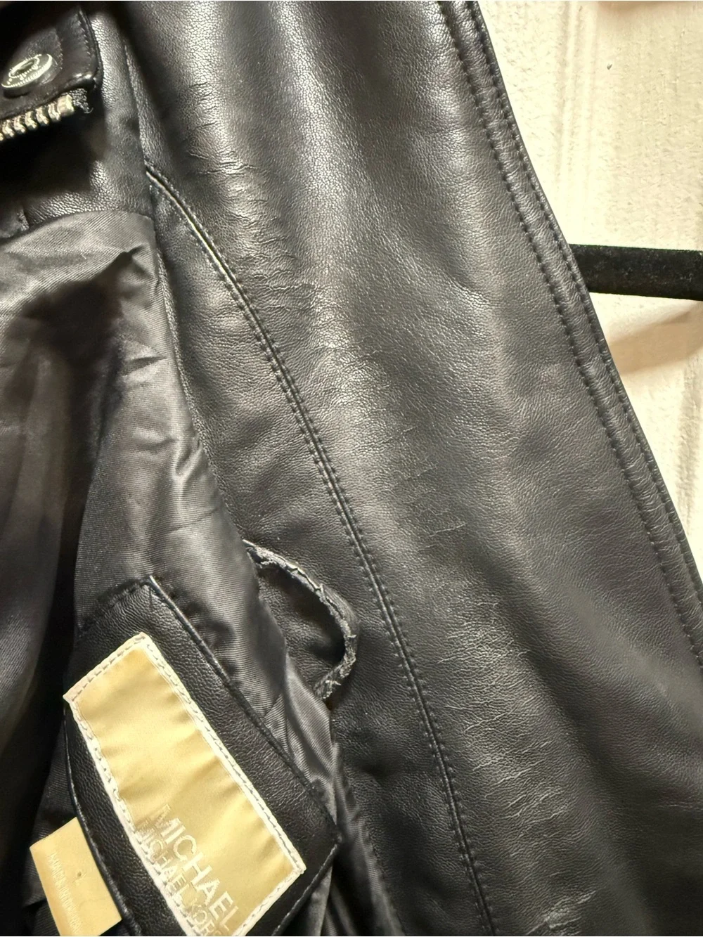 Michael Kors Black Faux Leather Moto Zip Jacket size Large